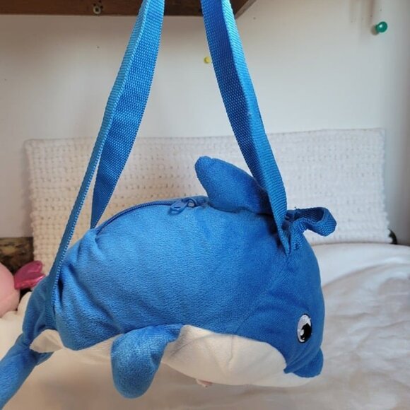 Tom's Toy Plush Shark vintage handled children's w/pouch kid's Stuffed Animal - Picture 6 of 9